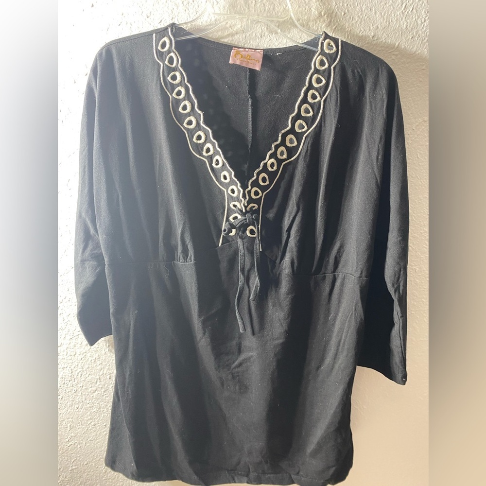 Bellina black maternity top decorative neckline trim tie closure. Size‎ XL.